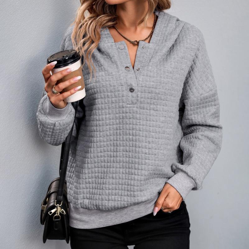 TikTok Women's Textured Hooded Long Sleeve Sweatshirt - Autumn/Winter 2026 European American Loose Casual Top