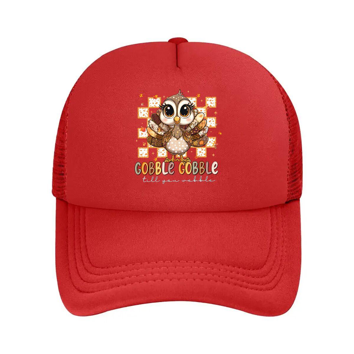Gobble Gobble Till You Wobble Cute Thanksgiving Turkey Mesh Baseball Cap Hip Hop Adjustable