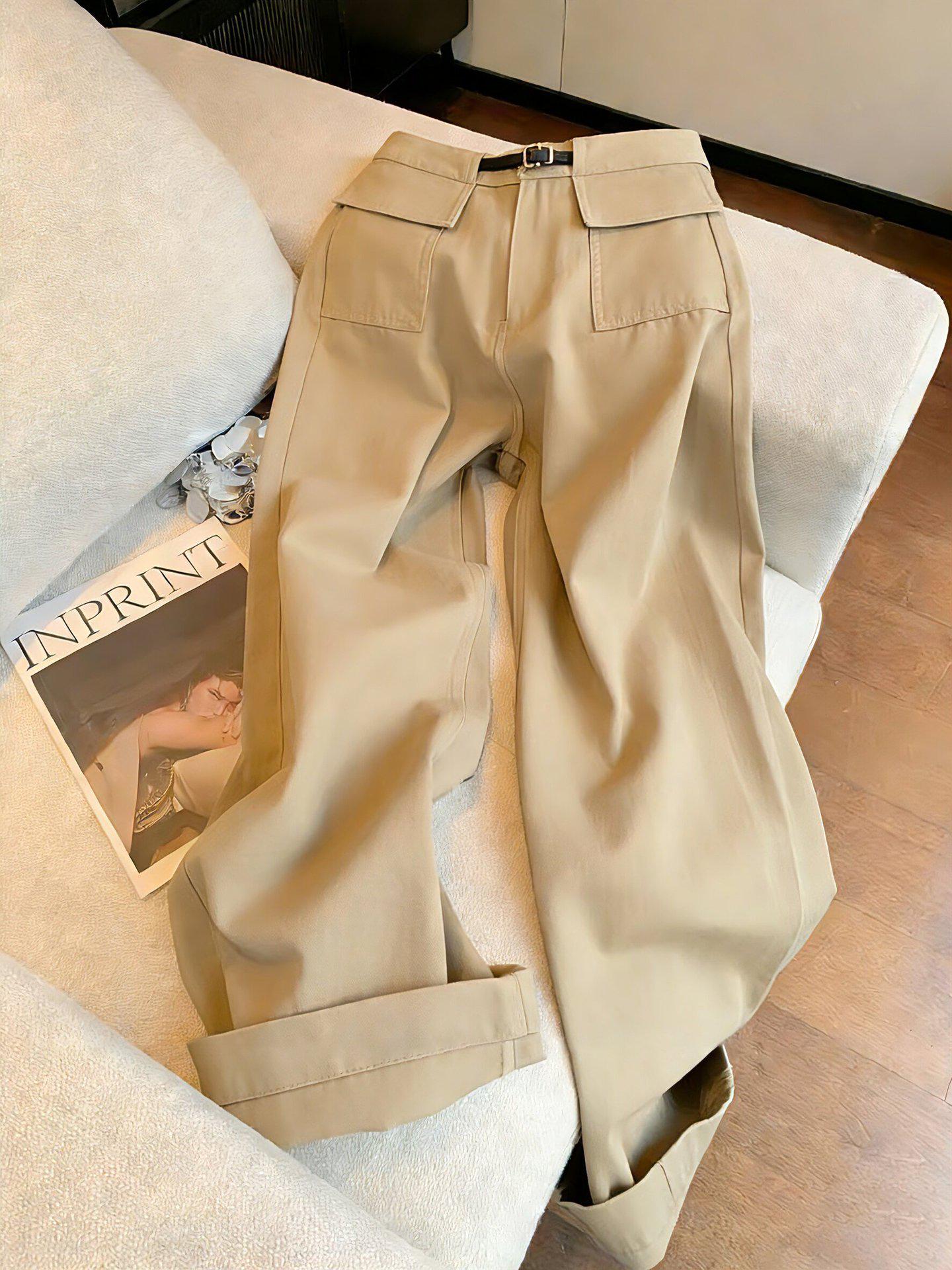 

Trendy High-Waisted Wide-Leg Retro Pants for Women – Versatile Spring/Autumn Casual Wear Large хаки