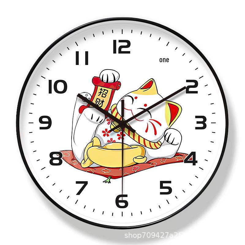 8-inch Lucky Cat Silent Wall Clock for Living Room Decoration