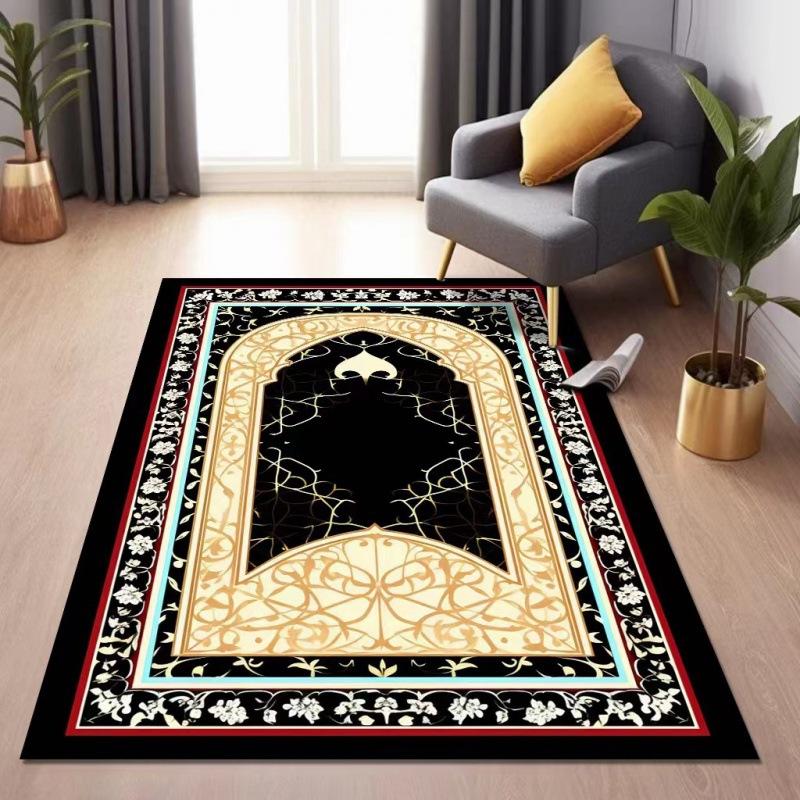 Ethnic Style Worship Carpet Crystal Velvet Kneeling Mat Non-Slip Wear Resistant Prayer Carpet Home Decoration