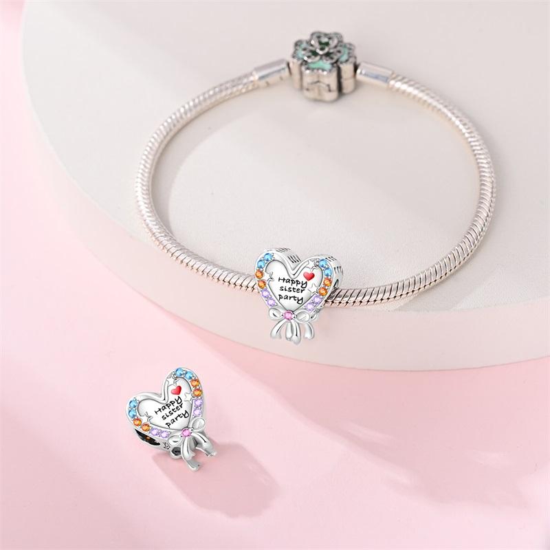 100% Copper Sisters Best Friends Series Charms Pink Heart Rose Beads Fit Qikaola Bracelet Diy Birthday Jewelry Gift