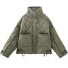 Women's Fashion Warm Cotton Jacket Fall and Winter Standing Collar Long Sleeve Front Zipper with Buttons Vintage Jacket