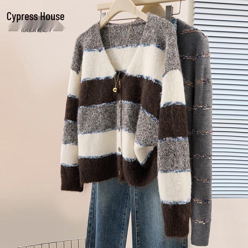 

Women s V-Neck Color-Block Wool Blend Knitted Top One Size