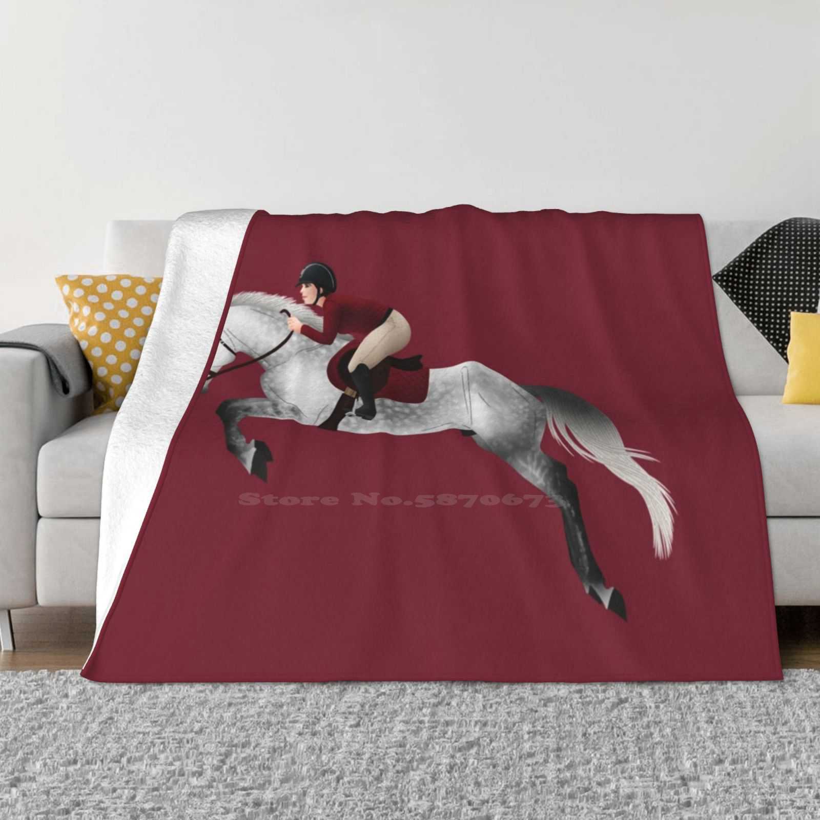 Dapple Grey Jumper And Rider-Equine Rampaige Creative Design Comfortable Warm Flannel Blanket Dapples Dapplegrey Warmbloodhorse 30x40in