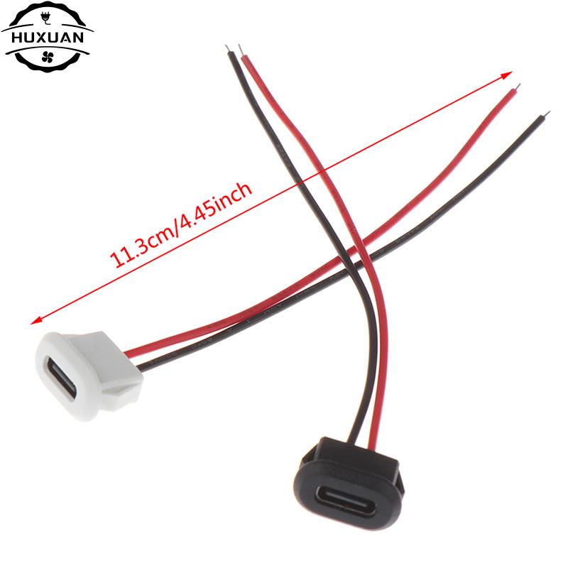 1pc 2 Pin USB-C Type Waterproof USB Connector Direct Compression Female Base Female Socket Charging Interface With Welding Wire