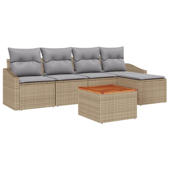 VidaXL Ensemble de canapés de jardin 6 pièces avec coussins Beige poly rattan acacia 3347819