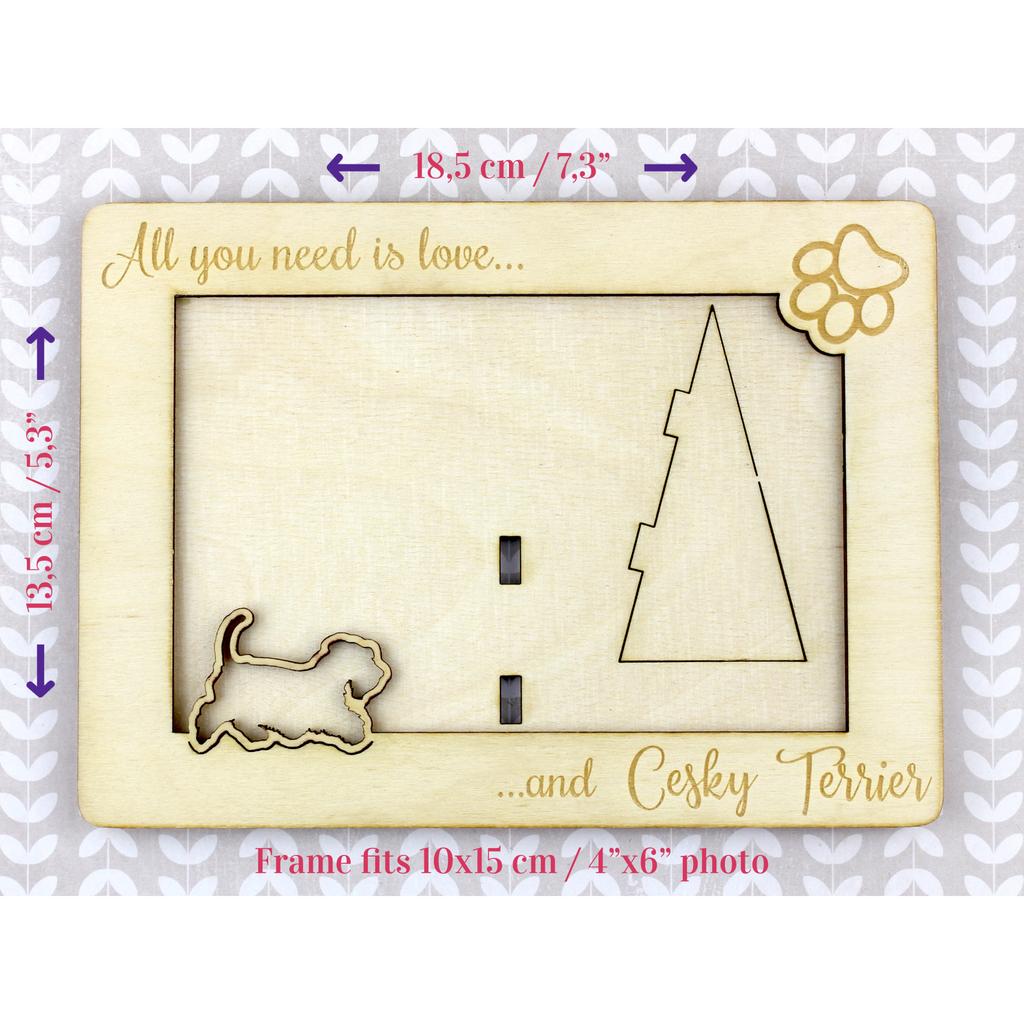 Cesky Terrier, Czech Terrier, Bohemian Terrier – Photo frame, engraved wooden frame | Art-Dog