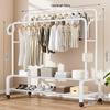 Indoor Double-Rod Floor-Standing Clothes Rack for Balcony or Bedroom