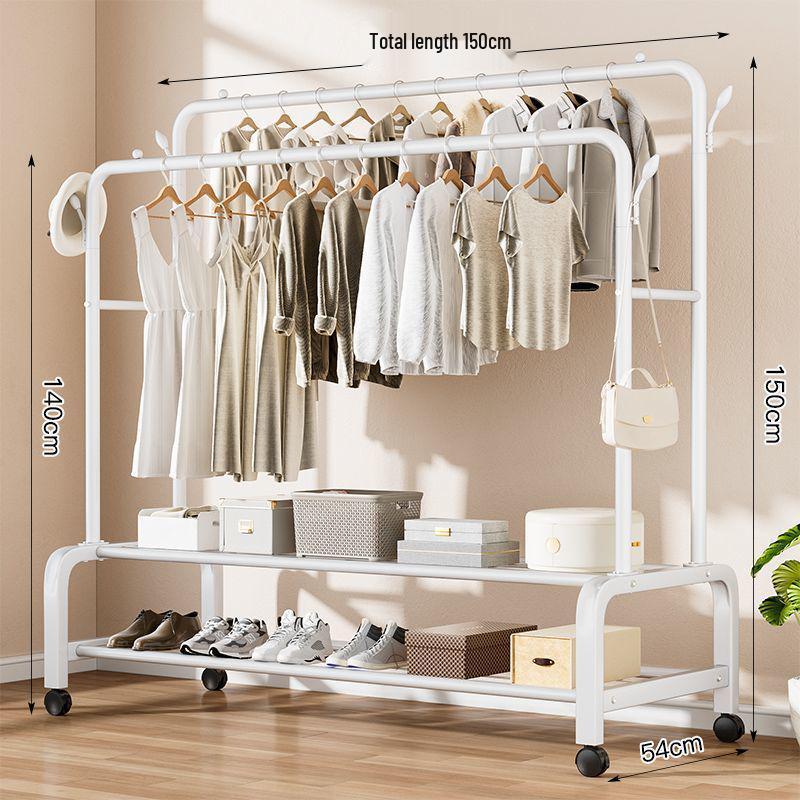 Indoor Double-Rod Floor-Standing Clothes Rack for Balcony or Bedroom