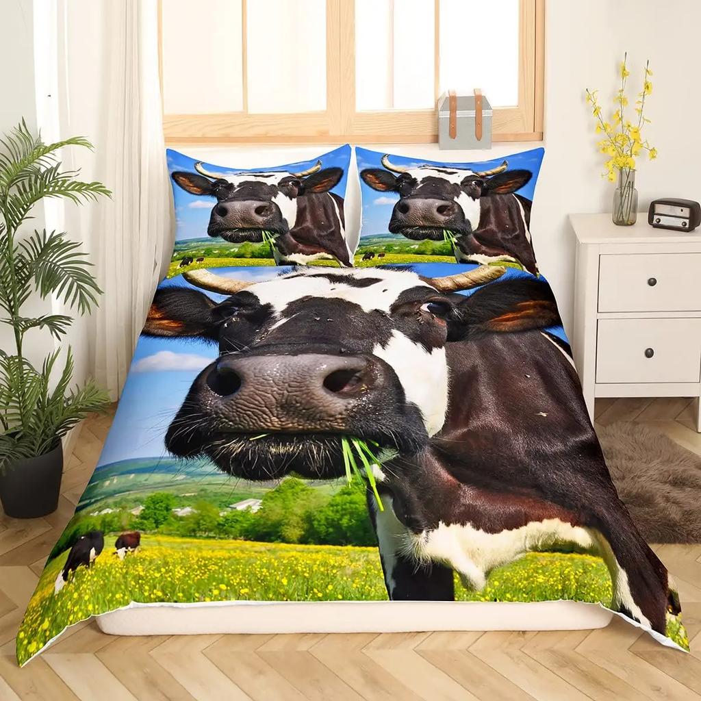 Ovečka Povlak na přikrývku King Queen Size Lovely Farm Animals Povlečení pro děti Teens Dospělí Bílá koza 2/3ks Povlak na polštář Povlak na přikrývku