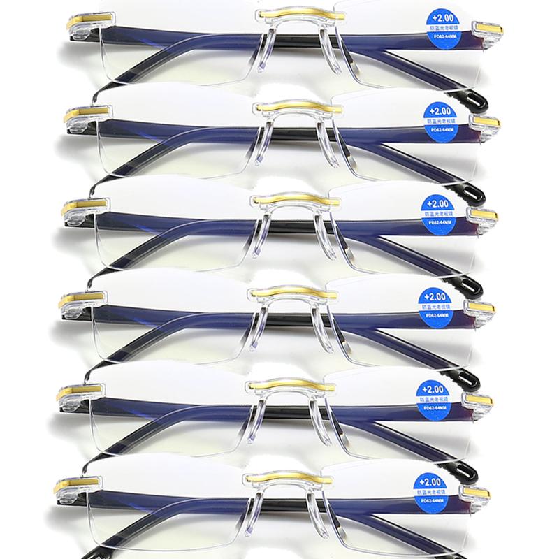 

6 шт. Легкие очки для чтения Мужские очки для пресбиопии Линзы, блокирующие синий свет Без оправы Очки для чтения Унисекс 2