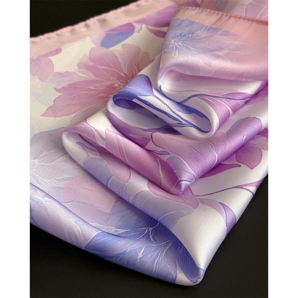 2026 New Floral Print Silk Square Scarfs for Women Decorate Neck Ties Kerchief Lady Summer Beach Hijab Female Neckerchief Wraps