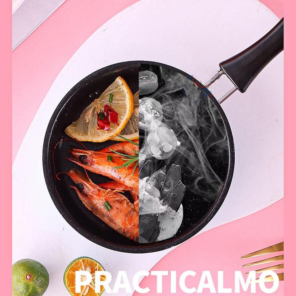 Mini Frying Pan, Omelet Pans Stainless Steel Prevent Stick Induction Pot Round Breakfast Small Fry Egg Pan with Long Plastic Handle 12cm/4.7in Blue