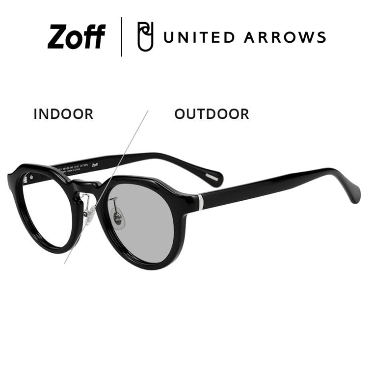 [Zoff] Boston-style Photochromic Sunglasses (Black)  Lens Color Changes  UNITED ARROWS  Crown Panto Black Rim Unisex UV Protection Stylish Unisex