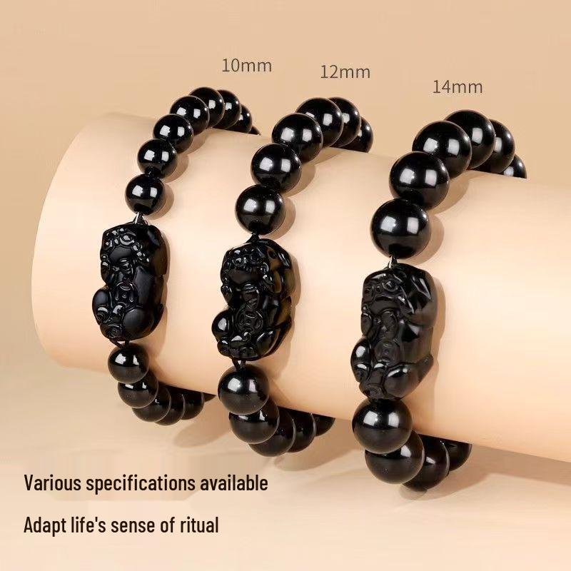 Obsidian Pixiu Zodiac Birth Buddha Beads Bracelet for Luck and Peace, Unisex