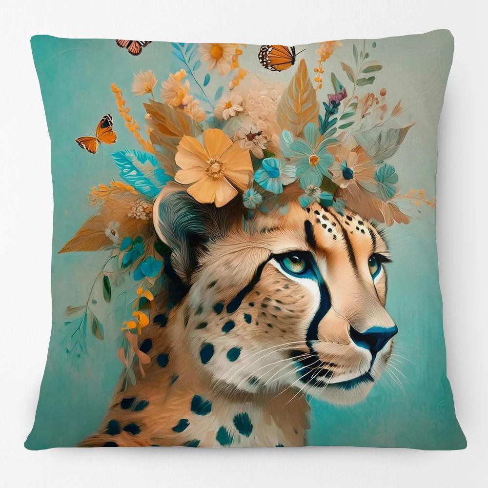 Fashion Chic Floral Animals Posters Cushion Cover Tiger Leopard Highland Cow Cockatoo Cat Dog Print Pillow Case