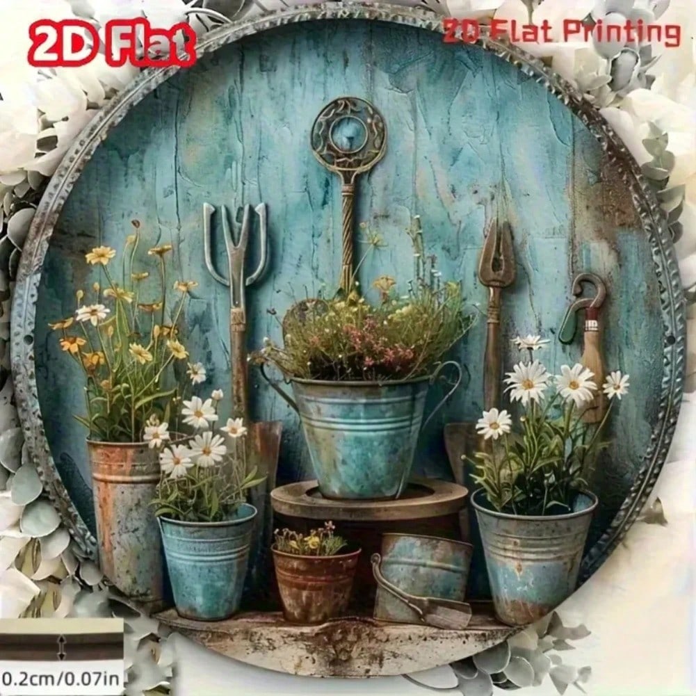 

Vintage Metal Tin Sign Retro Garden Tools Flowers Wall Art Home Decor різнокольоровий