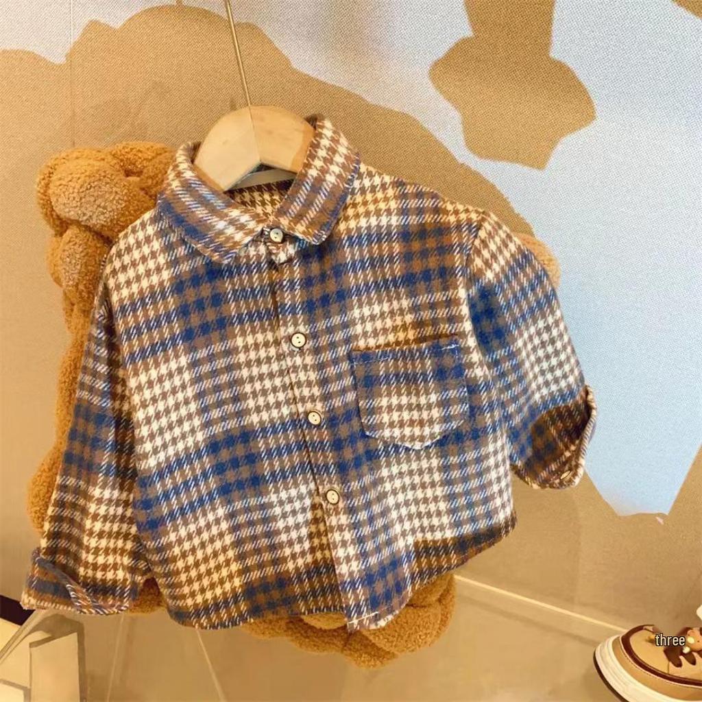 2024 Retro Autumn Korean Style Turn-Down Collar Shirt for Boys and Girls, Fashionable Children's Clothing