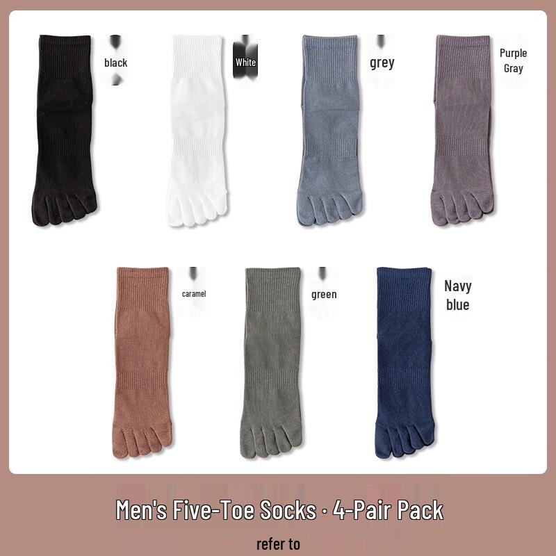 Langsha Men's Pure Cotton Mid-Calf Five-Toe Socks (4-Pack)