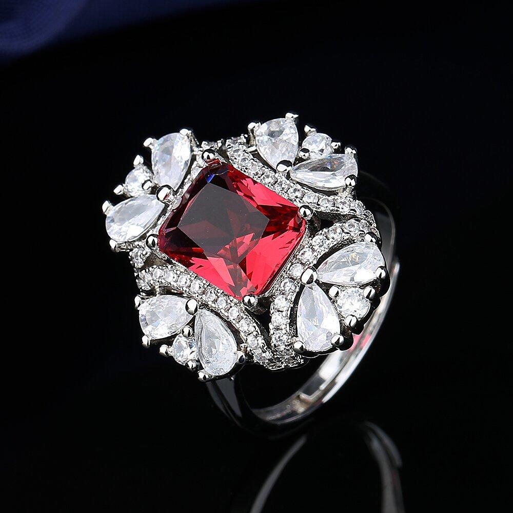 Luxury Pigeon Blood Ruby Stud Earrings Necklace Ring Set Actress Crystal Zircon Clavicle Chain Colored Treasure Jewelry