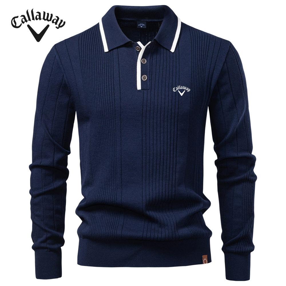 Callaway Pánský svetr polo s klopou na poloviční zip, kvalitní pletený svetr, pánské oblečení, podzim a zima 2025, nová evropská velikost, výšivka