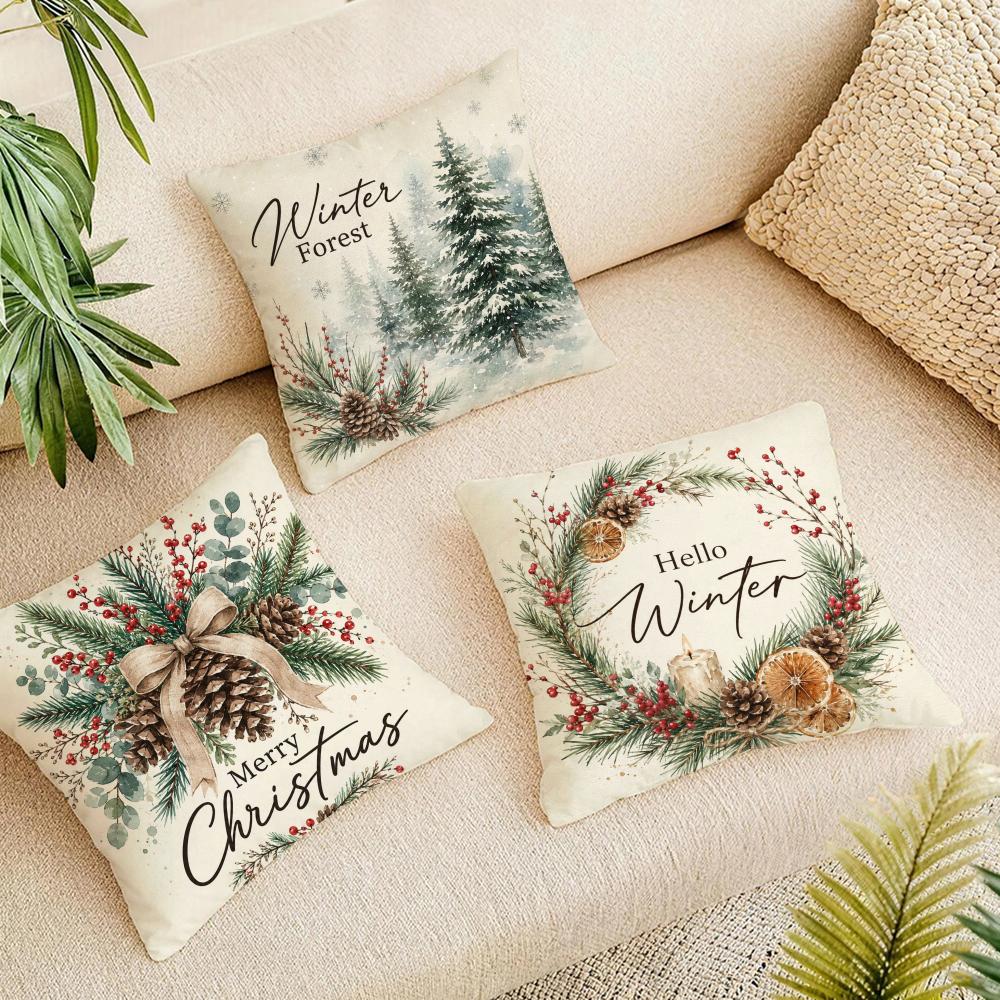 Christmas & Winter Themed Cushion Cover Durable Hypoallergenic Organic Linen Pillow Cover Short Size Washable Skin-Friendly