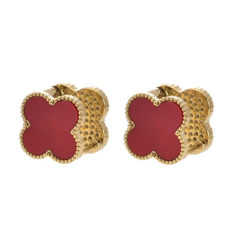 

Серьги из титановой стали с двумя гранями в виде четырехлистного клевера, пряжка, высококачественные роскошные серьги Senior Sense Of Two Wear, женские серьги красный