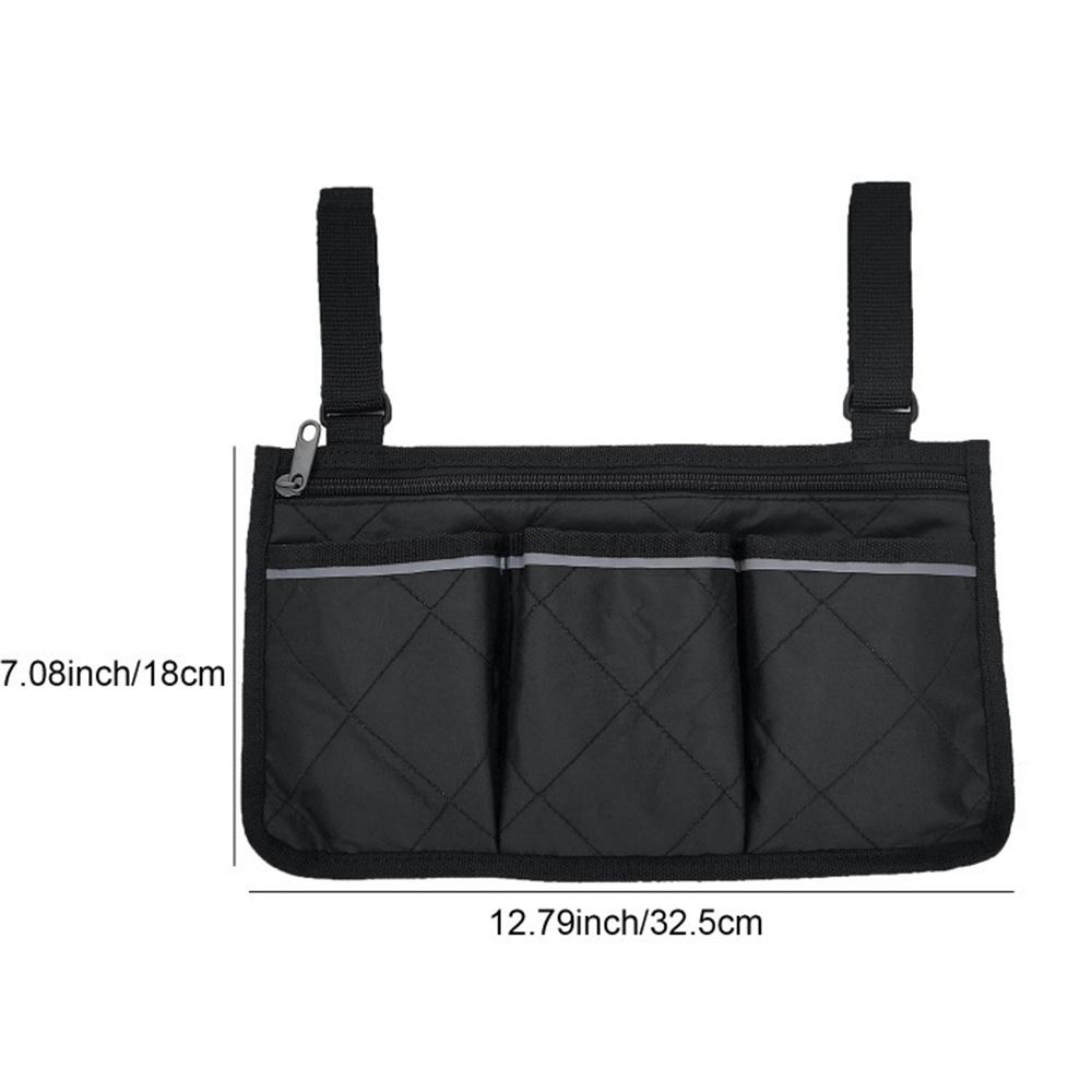Outdoor Wheelchair Side Pocket Organizer Holder Pouch Armrest Storage Bag Black