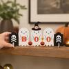 Fall Home Accents Cute Ghost Halloween Wooden Decor, BOO Pumpkin Witch Tabletop Ornament Signs for Desk Shelf, Soft Spooky Decoration, Festive