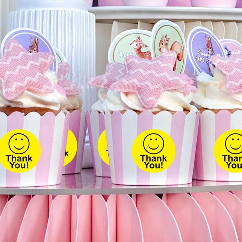 500pcs/roll Yellow Smile Face Sticker Thank You Circle Label Sticker Office Stationery 2.5cm