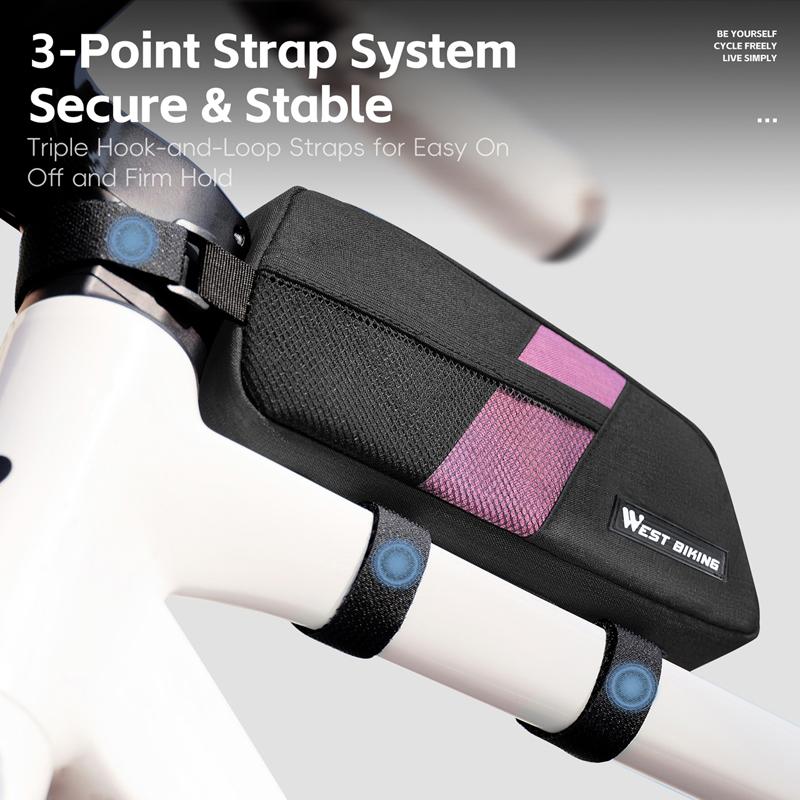 WEST BIKING Bike Top Tube Bag 0.9L Portable Wear Resistant Bicycle Frame Bag 3-Point Strap Stable Cycling Bag Bike Accessories
