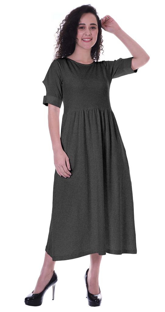 Moomaya Damen Kleid mit geraffter Taille, teelange Kleider, klassisch, Sommer