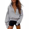 Women's Hood Neck Long Sleeve Half Zip Cropped Hoodie Loose Fit Casual Sweatshirt
