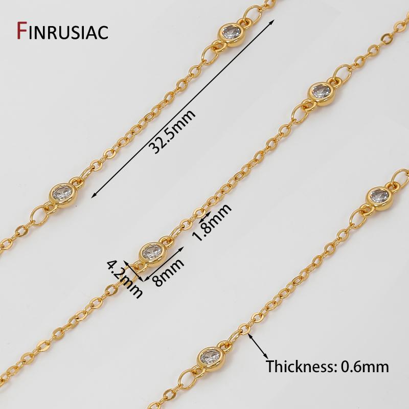 

18K Gold Plated Brass Cross Link Chain,4.2*8mm Zircon Beaded Chain for DIY Handmade Jewelry Necklace Bracelet Making Accessories 1 meter
