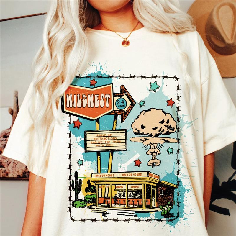 Western Denim Print T-shirt Plus Size Women Pure White Clothing Casual Trendy Short Sleeve Female O-Neck Oversize Tees