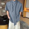 Oversized Men Tie Up Short Sleeve Buttons Casual Loose Summer Shirts