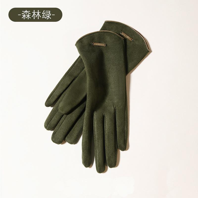 Japanese gloves women's velvet thickened driving suede warm and cold gloves winter