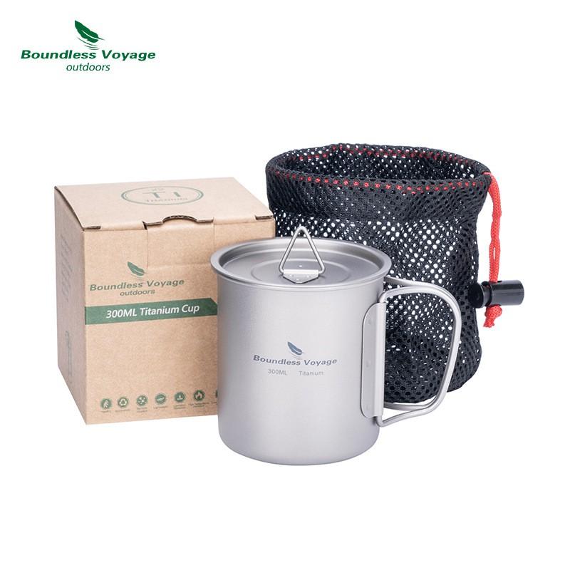 Pure Titanium Camping Cup With Foldable Handle Lid Portable Outdoor Water Bottle Hiking Coffee Tea Boiling