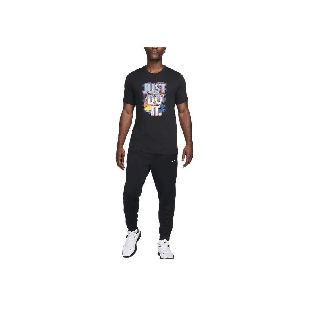 Nike Dri-FIT JDI Letter Print Pattern Ribbed Crew Neck Sports Short Sleeve T-Shirt Men T-Shirts Black FN0813-010