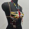 Womens Exotic Colorful Beads Tassels Halter Neck Bra Chain Crop Top Hollowed Body Jewelry Chest Chain for Beach Festival