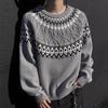 Men's Retro Jacquard Round Neck Knitwear - Loose Fit Pullover Sweater for Autumn/Winter 2025