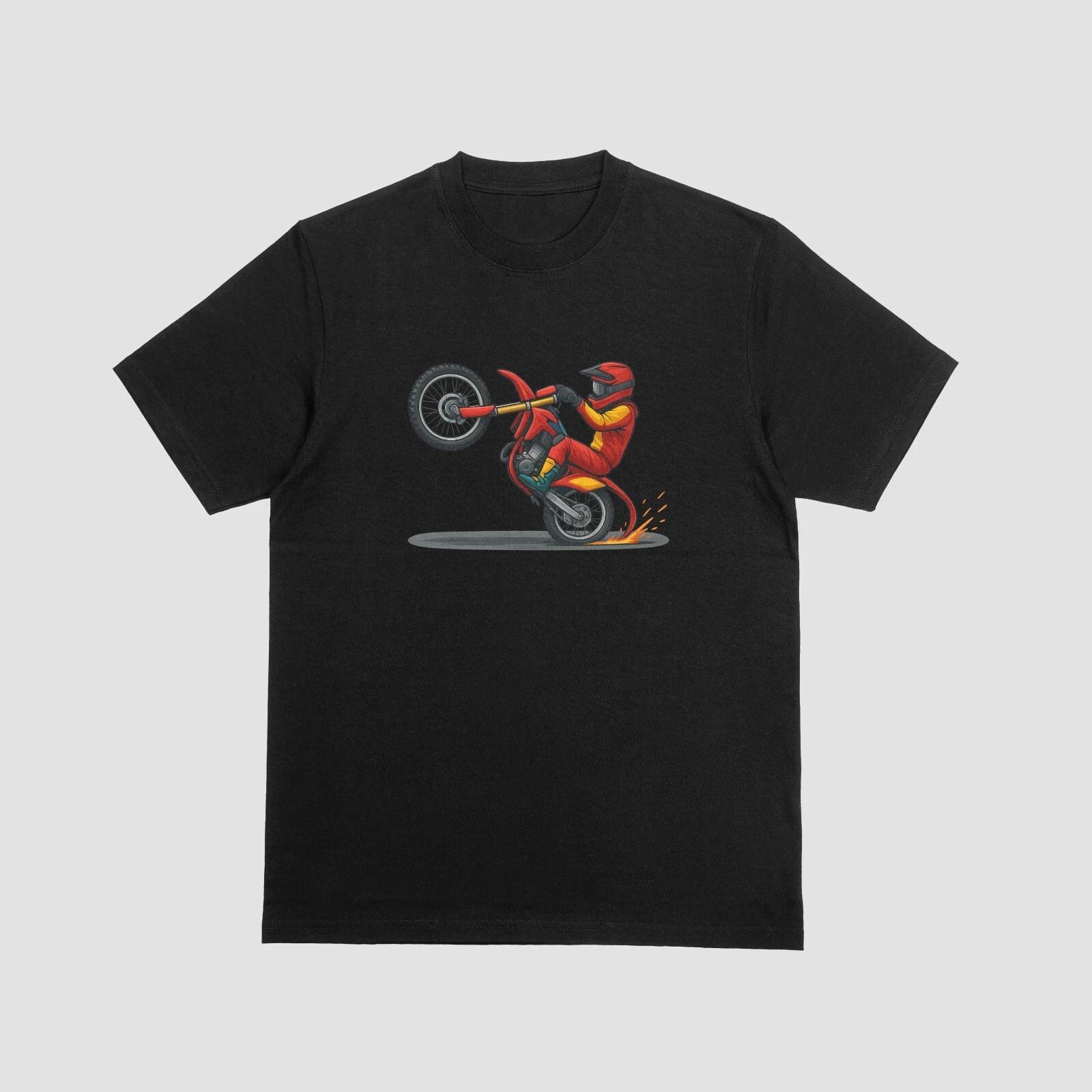 Motocross Dirt Bike Wheelie T-Shirt - Stunt Rider Graphic Tee - 100% Cotton XL