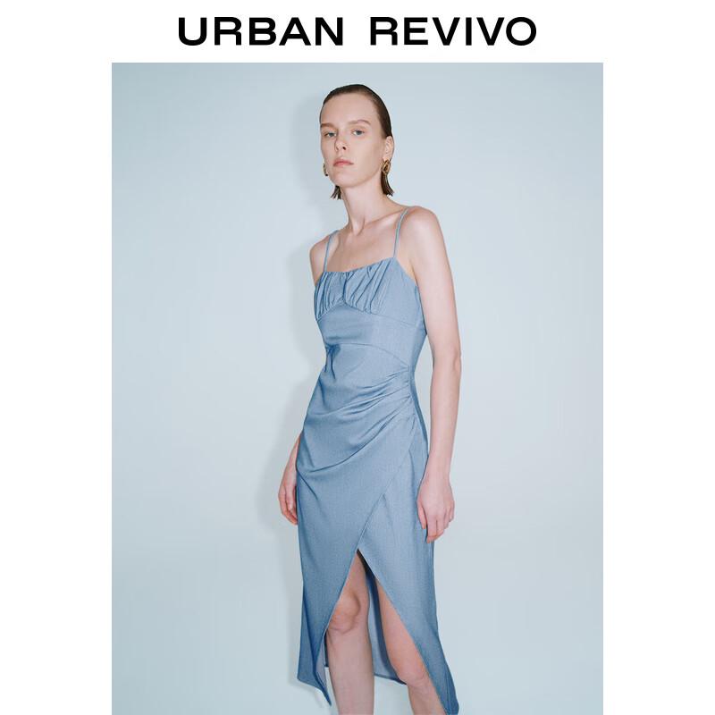 UR 2024 Summer Women's Pleated Slit Strappy Midi Dress