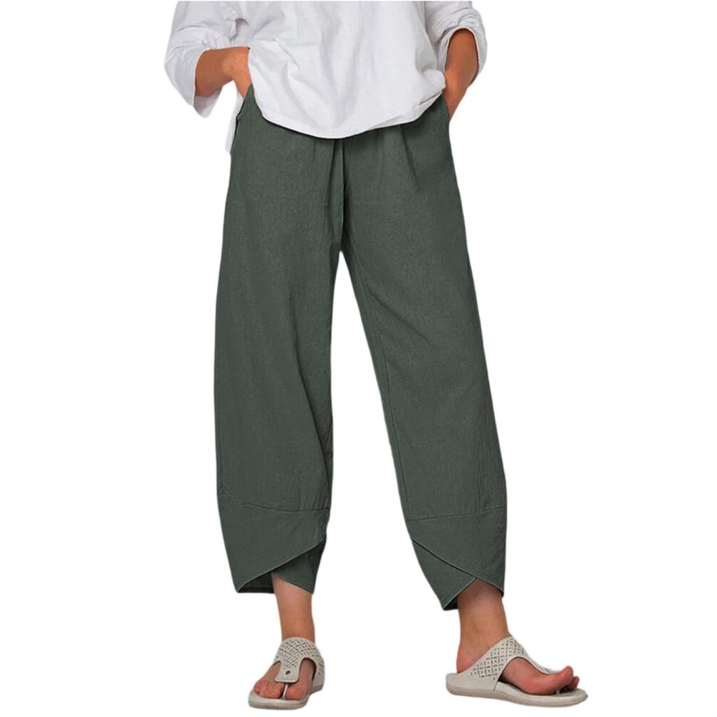 Women's Cotton And Linen Wide-leg Pants High Waist Loose Casual -length Pants
