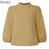 ZANZEA Women Casual Round Neck Solid Color 3/4 Sleeve Loose Blouse