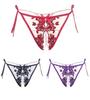 Underwear Pack Womens Exquisite Embroidered Open Crotch Panties Low Waist Hollow Mesh Thong G-String Ropa Interior Femenina