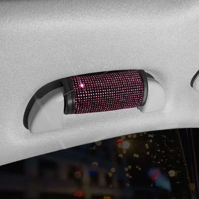 Diamond Crystal Car Interior Door Handle Protector Roof Pull Cover Universal Inner Armrest Panel Pull Decor Car Accessories