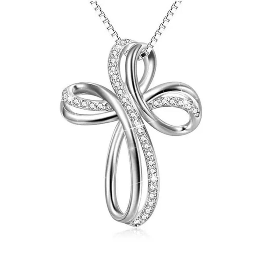 Sparkling Cross Shaped Pendant Necklace for Women