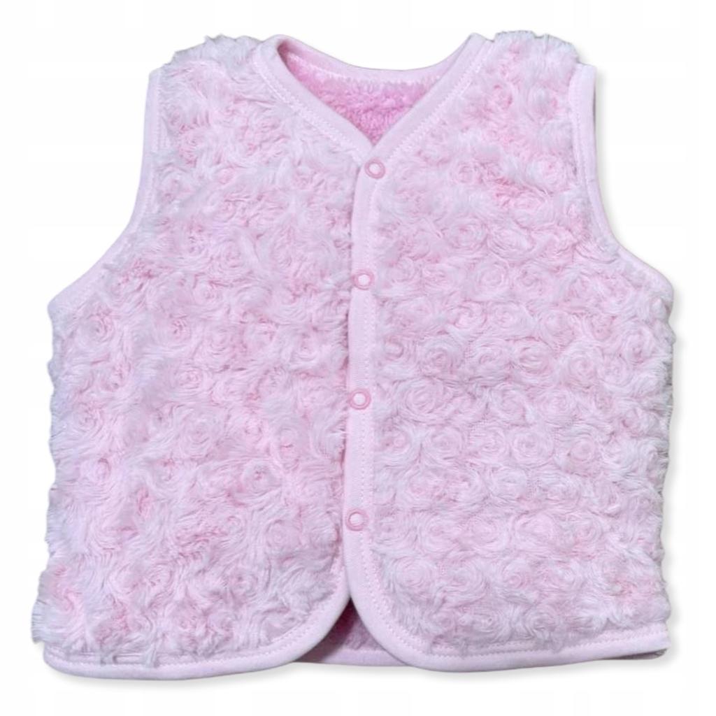 Girls' Vest 92 Warm 62 Fur Sleeveless 3D Roses Pink